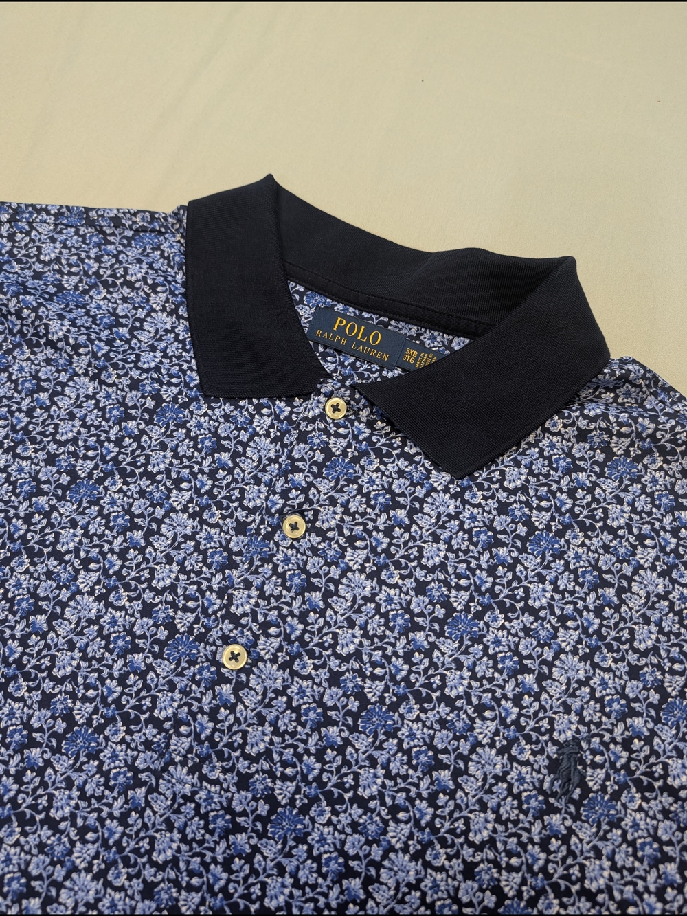 Polo Ralph Lauren Men's 3XB Shirt Blue Floral All Over Print Short-Sleeve Golf
